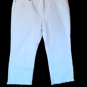 Michael by Michael Kors White Denim Jean Capri Cropped Frayed Hem NWOT Size 14